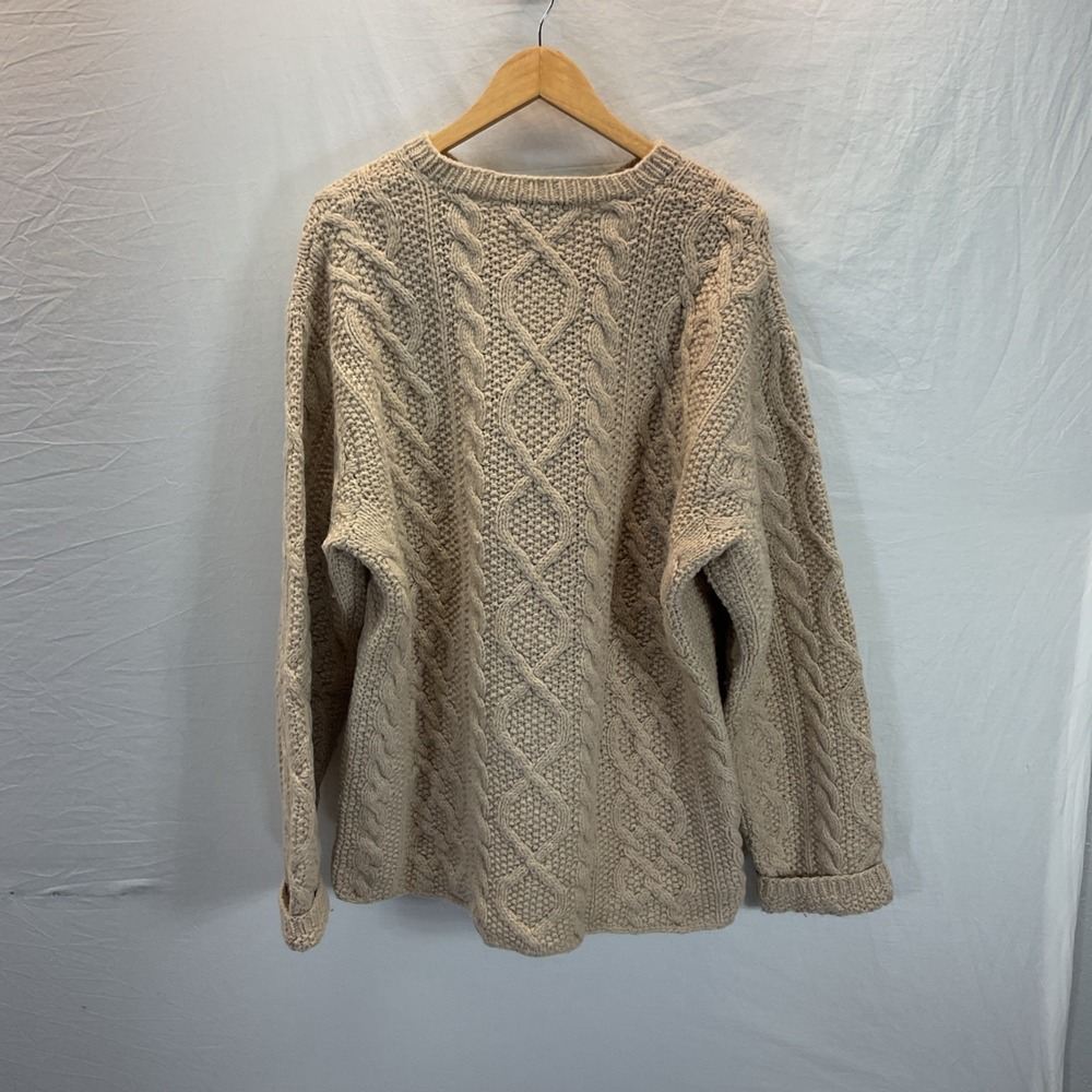 VTG J Crew Wool Chunky Hand Knit Cable Sweater Fisherman Heavyweight Mens L Tall - Picture 2 of 8